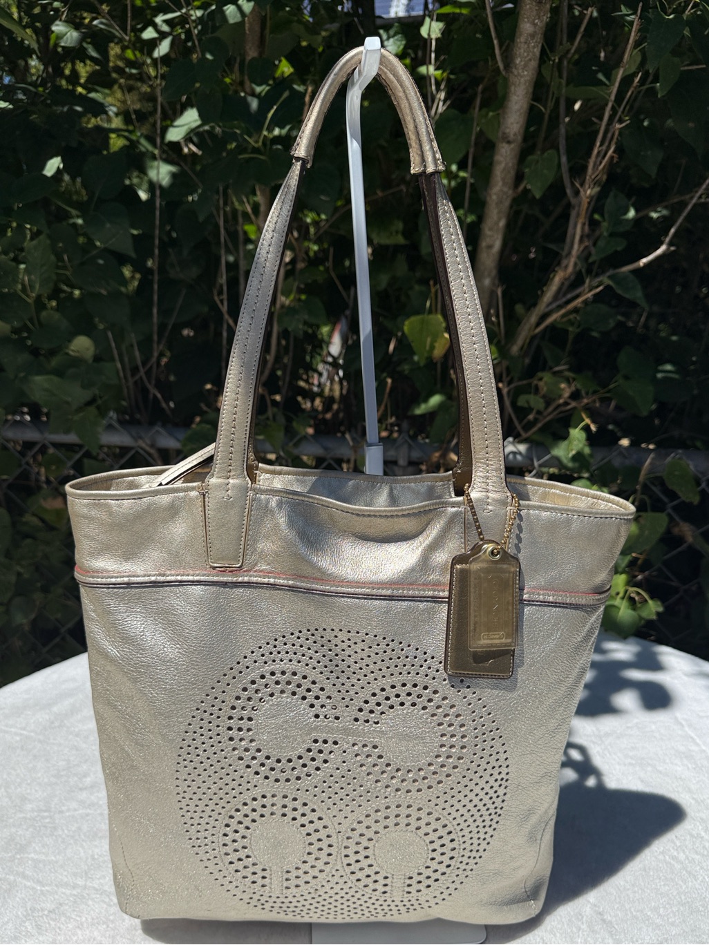 Coach Audrey Gold Perforated Leather Tote Shoulder Bag, No. 17041